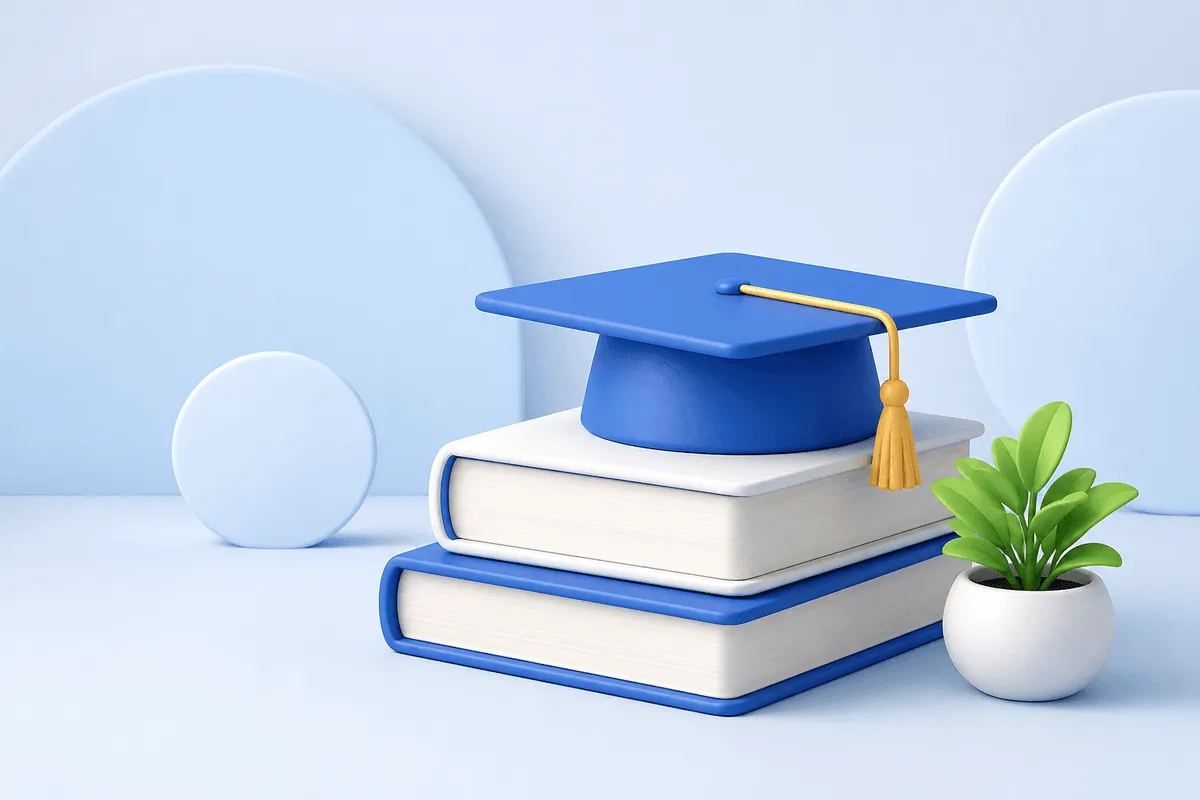 Graduation cap resting on a stack of learning books